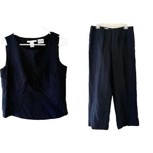 Sarah Spencer Womens Black Blouse & Pants Set  100% Linen Sz 8 Wide Leg Minimal